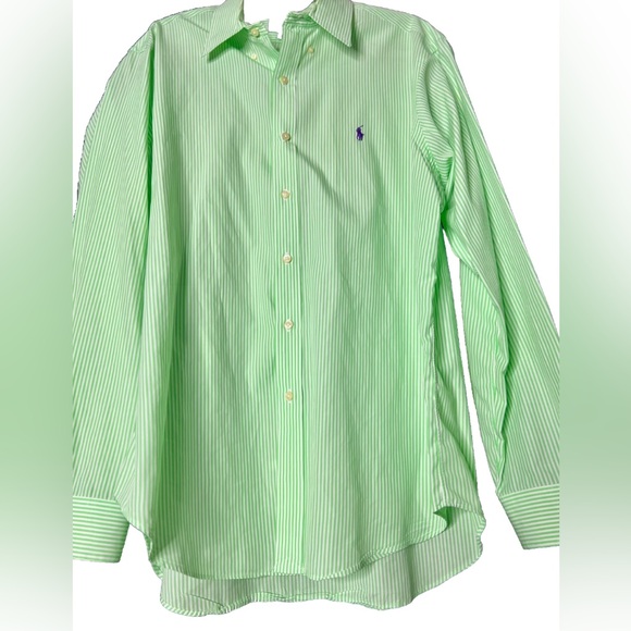🤩 NEW Listing Polo Ralph Lauren Green Striped Button Front Classic Fit Shirt EUC - Picture 2 of 7